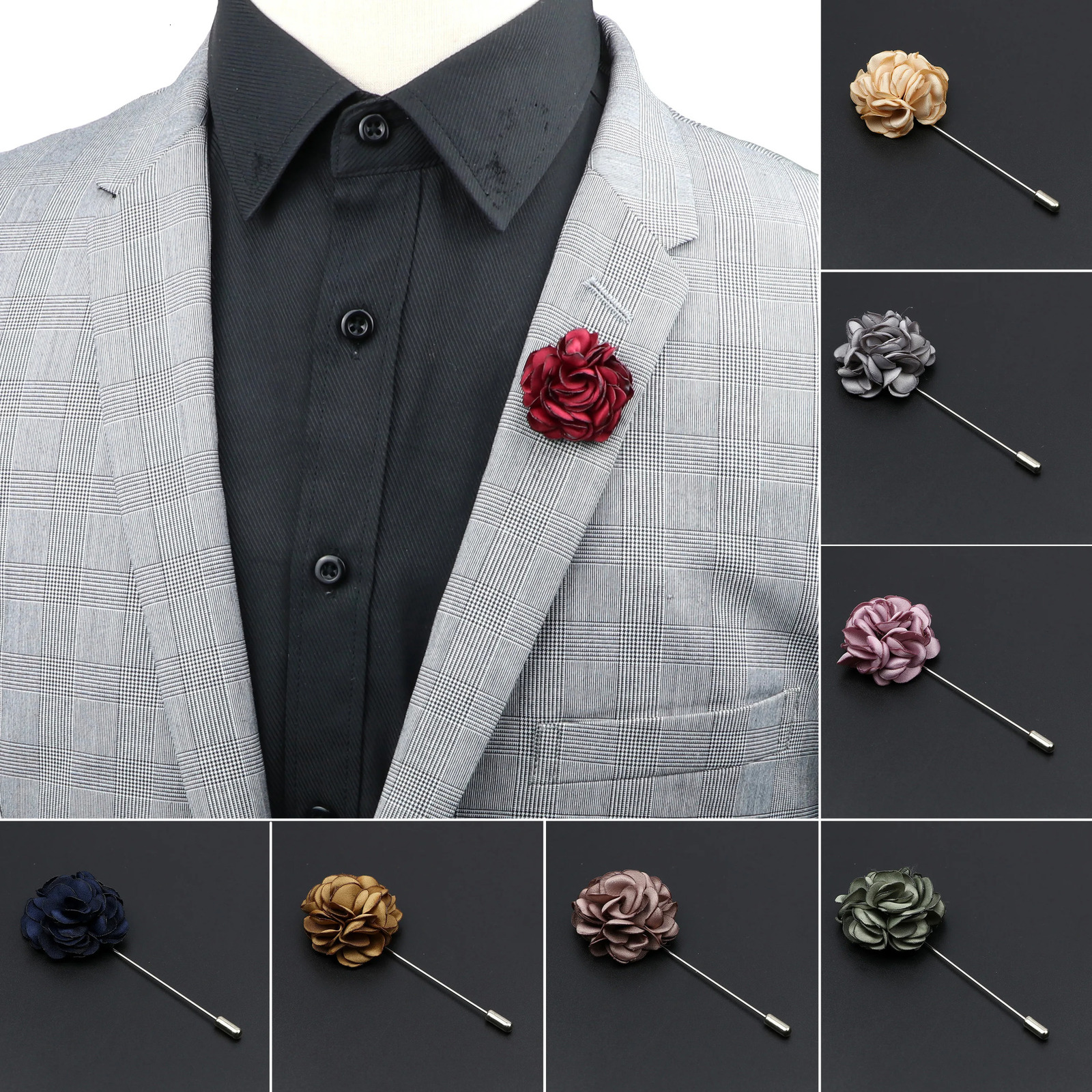 Pins Brooches Men's Handmade Brooches Floral Brooch Pin Suit Shirt Corsage Collar Lapel Pin Wedding Boutonniere Jewelry Clothes Accessory 231202