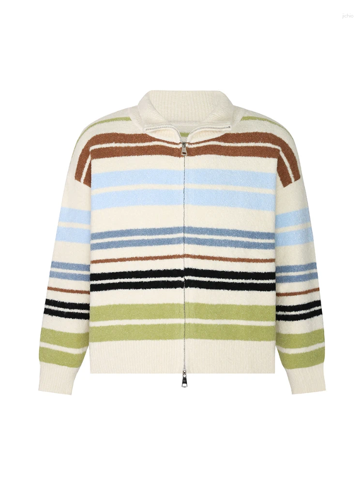 Womens Knits Dopamine Y2k Cardigan Striped Contrast Color Zipper Stand Neck Design Women Clothing Autumn Harajuku Casual Loose Sweaters