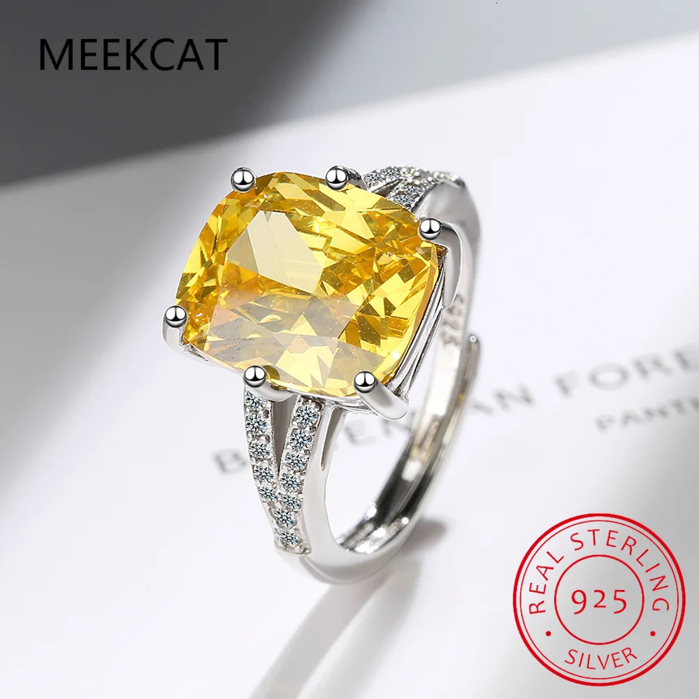 Wedding Rings 100% 925 Sterling Silver Created Citrine Diamonds Gemstone Wedding Engagement Ring Fine Jewelry Gift Wholesale 231202