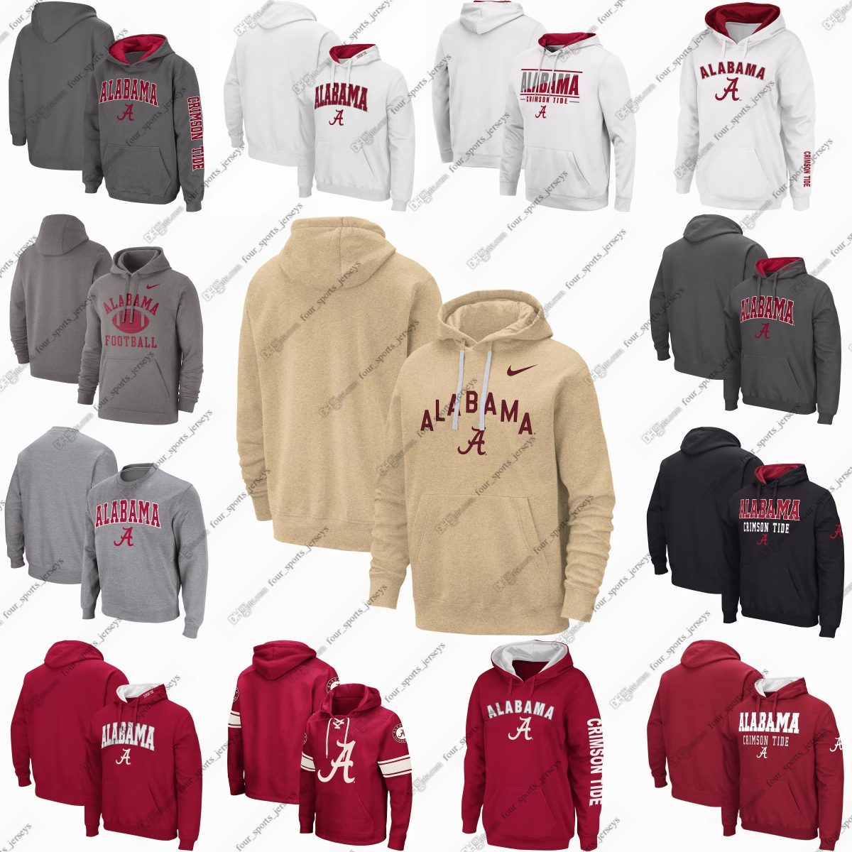 Men's Colosseum Cream Alabama Crimson Tide Resistance Pullover Hoodie Lace Up Pullover customize any name or number Black WHITE Women Youth all stitched Force Air