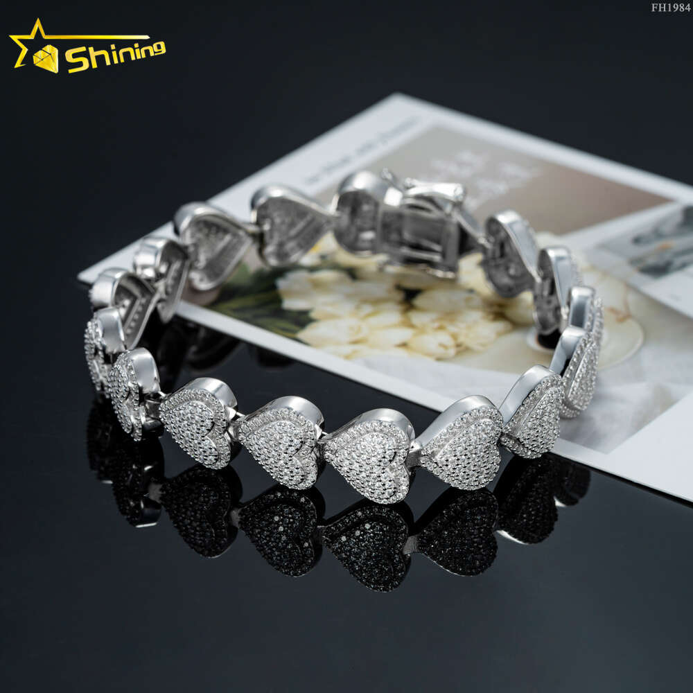 Sale13mm Heart Shape Cuban Chain Bracelet Vvs Moissnaite Iced Out Hip Hop Jewelry Vvs Moissanite Cuban Chain