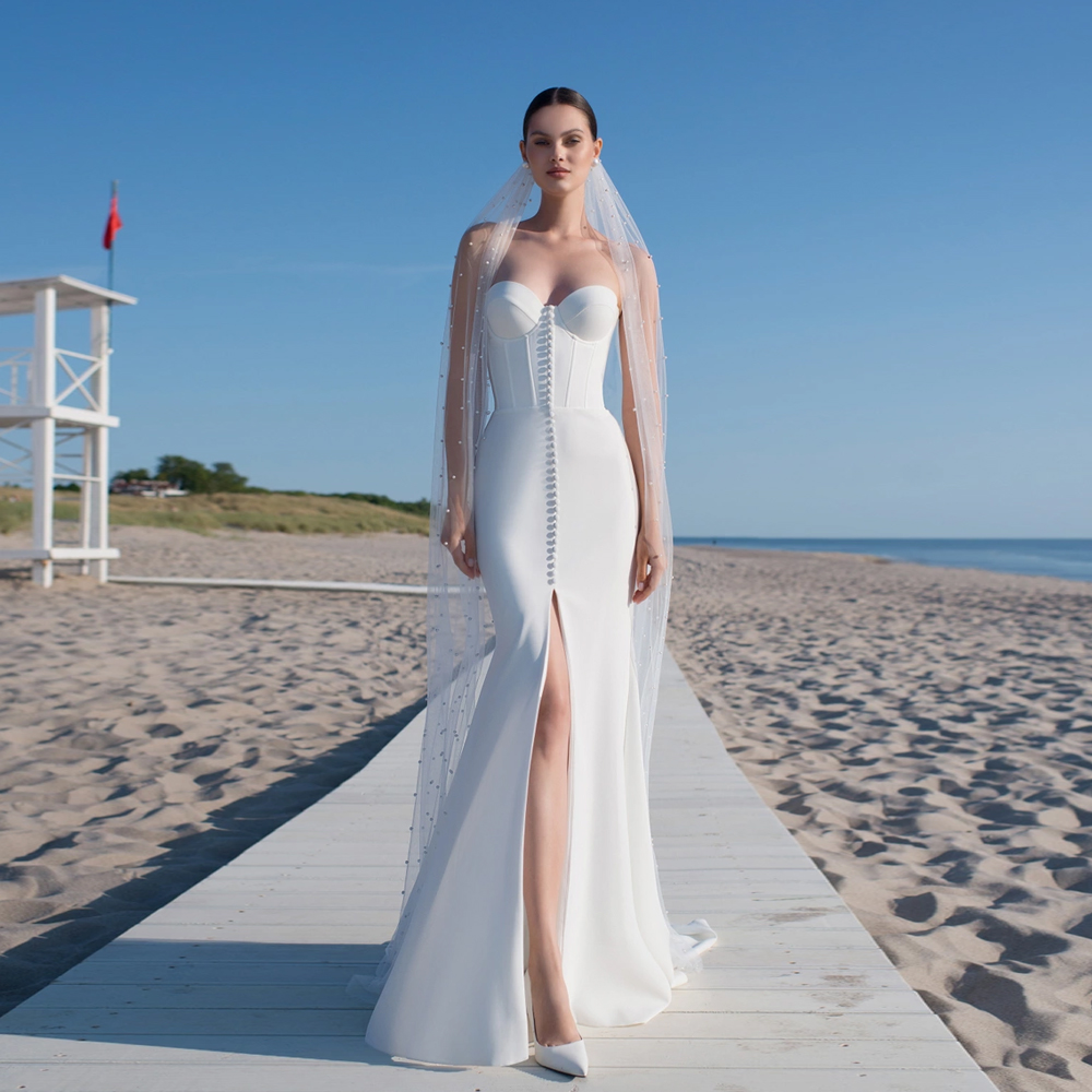 Front Slits Newest Wedding Dresses 2024 Sweetheart Button Satin Bridal Dress Exposed Boning Vestidos De Novia