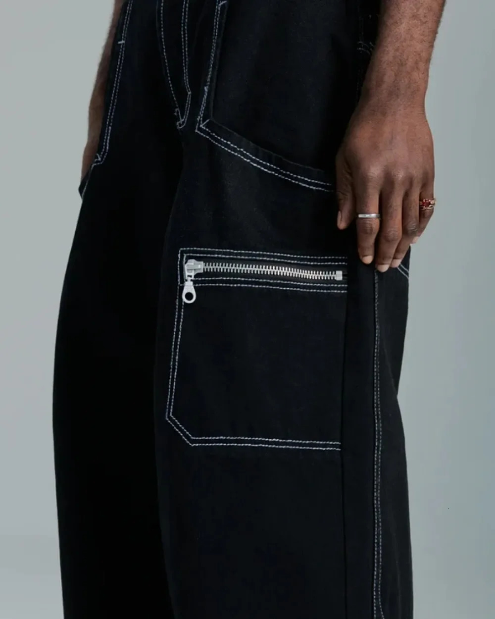 Mens Jeans Street Fashion Pocket Wide Leg Y2K Harajuku Hip Hop Pants Gothic High Waist 231202