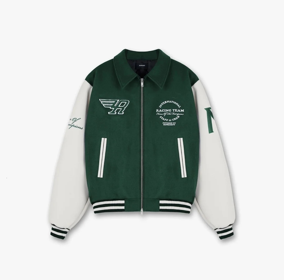 Men's Jackets Racing Team Varsity Jacket High Street Clothing Leather Sleeve Stitching Letter Embroidery Loose Men Women Baseball Uniforms 231204