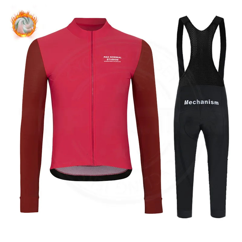 Cycling Jersey Sets Pas Normal Studios Winter Thermal Fleece Cycling Clothes Men's Jersey Suits PNS Bike Wear Clothing Bib Pants Set Ropa Ciclism