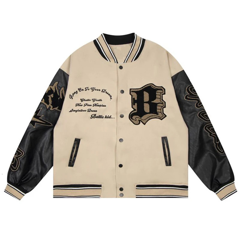 Men's Jackets Men Flame Bomber Jacket American Vintage Patchwork Leather Letter Embroidery Windbreaker Oversized Streetwear Women Jackets 231204