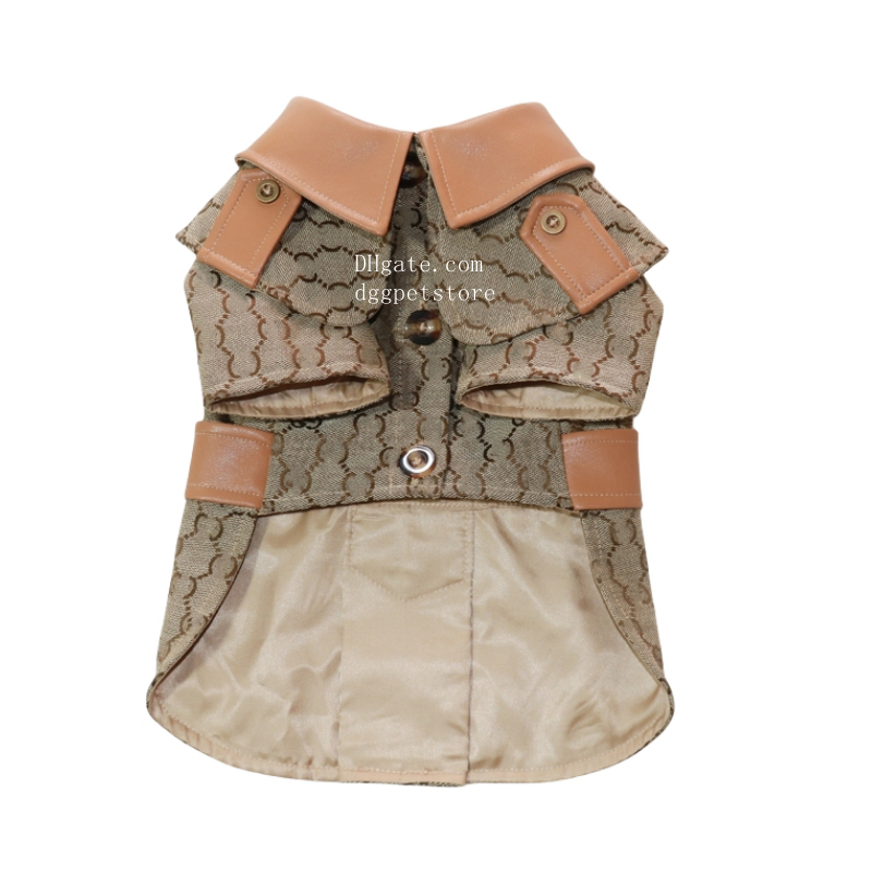 Designer Dog Clothes Brand Dog Apparel Classic Letter Pattern Luxury Dogs Jacket Warm Pet Coat Puppy Winter Cloak for Small Dog Schnauzer Poodle Havanese Khaki S A504