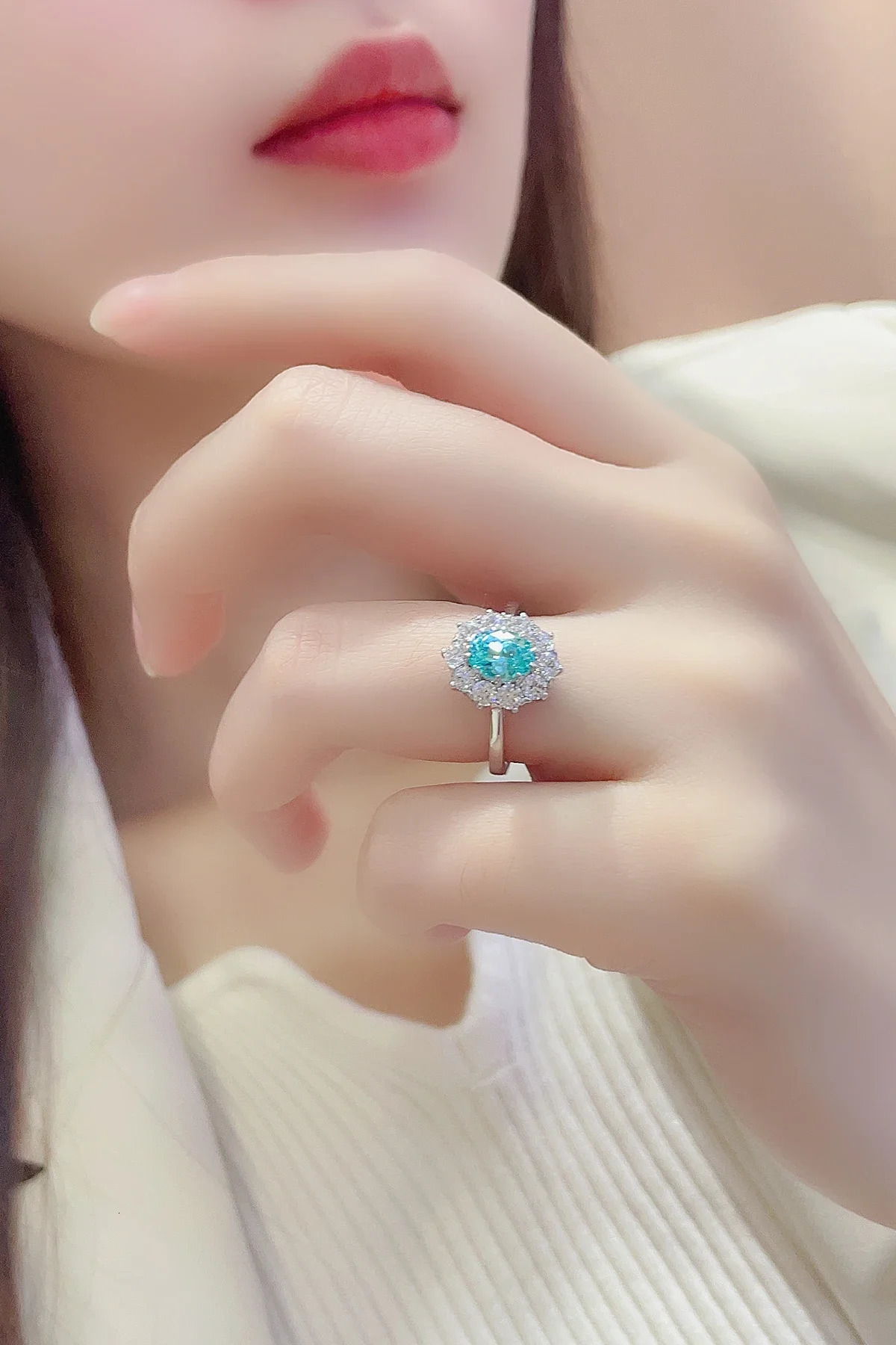 Wedding Rings Vintage 925 Silver 1.38 Carat Paraiba Lab Grown Gemstone Ladies Fashion Jewelry Wholesale Women Rings Personalized 231204