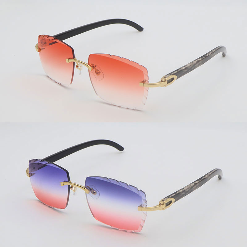 Luxury Diamond Cut Lens Rimless Mens Sunglasses women Designer Large Square Original Black Marbled Buffalo Horn Frames for C Decoration Sun Glasses Si