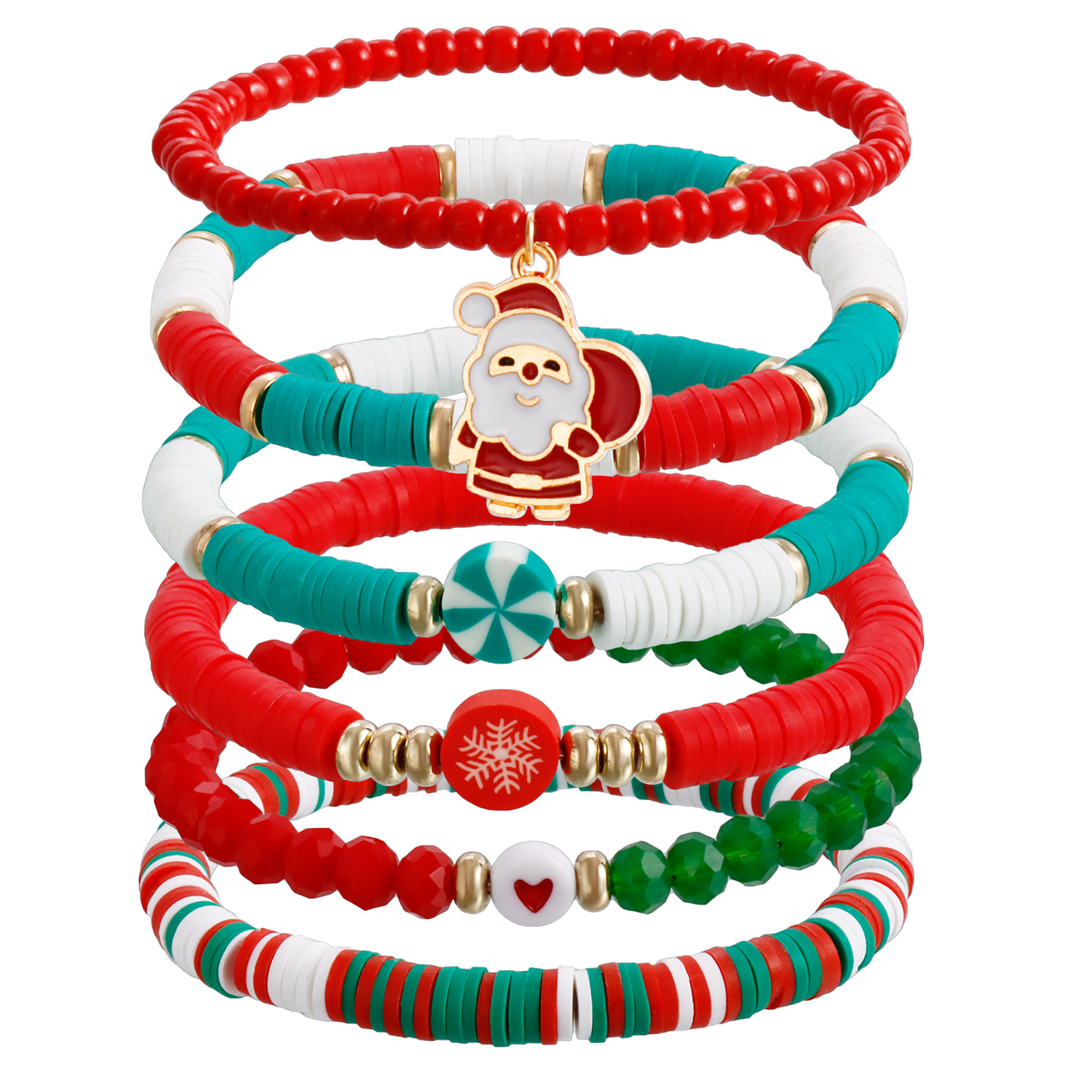 Christmas Bracelets Set Stackable Heishi Surfer Beaded Letter Santa Claus Tree Xmas Bracelet Handmade Women's Clay Stretch Holiday Jewelry for Wo