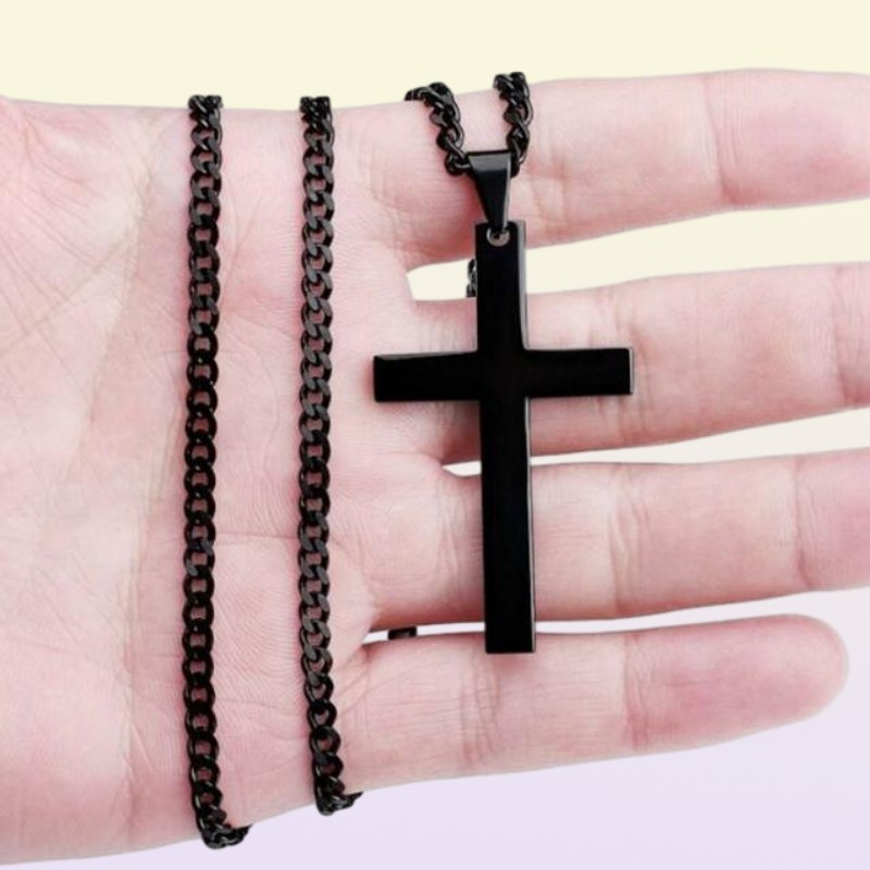 vintage cross pendant necklace stainless steel black chain men women jewelry gift