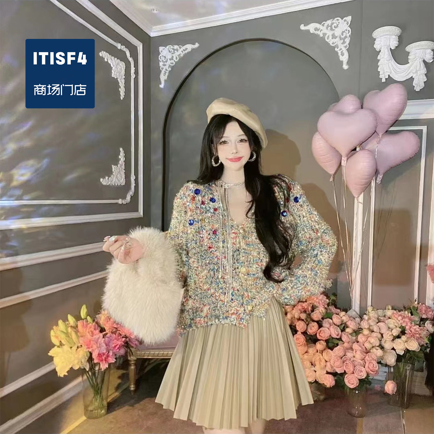 New design womens v-neck gem rhinestone lurux shinny colorful sweater coat SMLXLXXL3XL