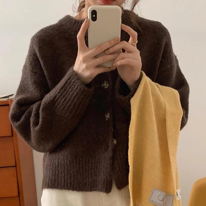 Womens Knits Sweet Knitted Cardigans Sweater Women Autumn Winter O-neck Single Breasted Coats French Solid Simple Female