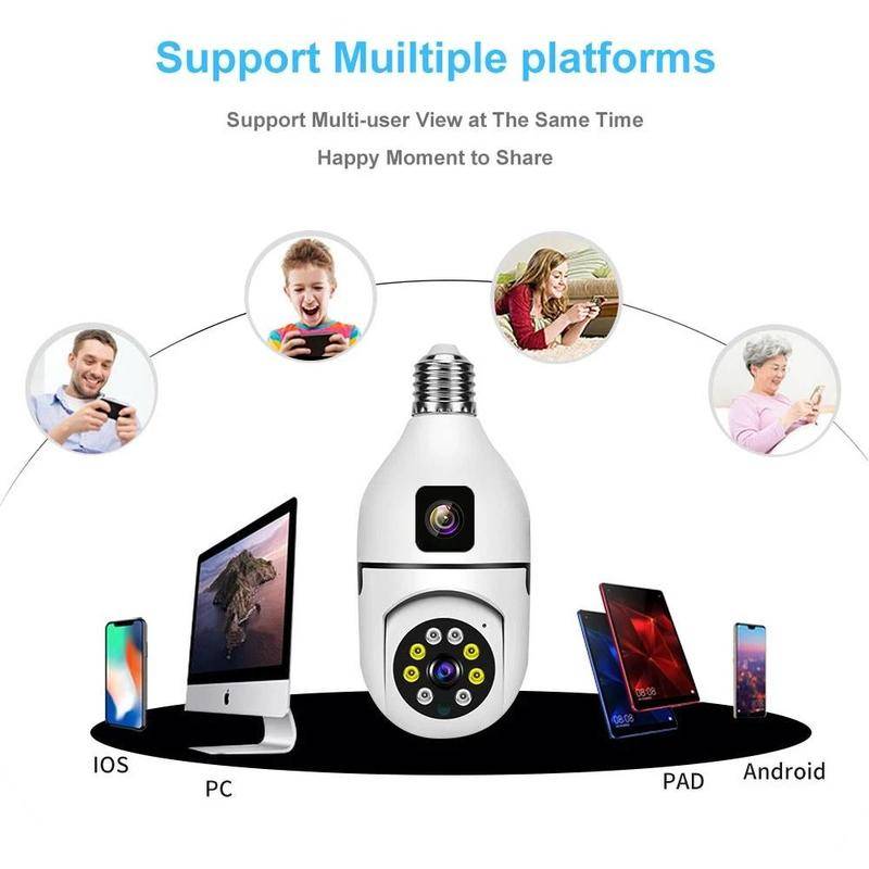 V380 1080P WIFI Dual Lens Bulb Camera Wireless PTZ IP Camera Video Night Vision Two Way Audio Indoor Network