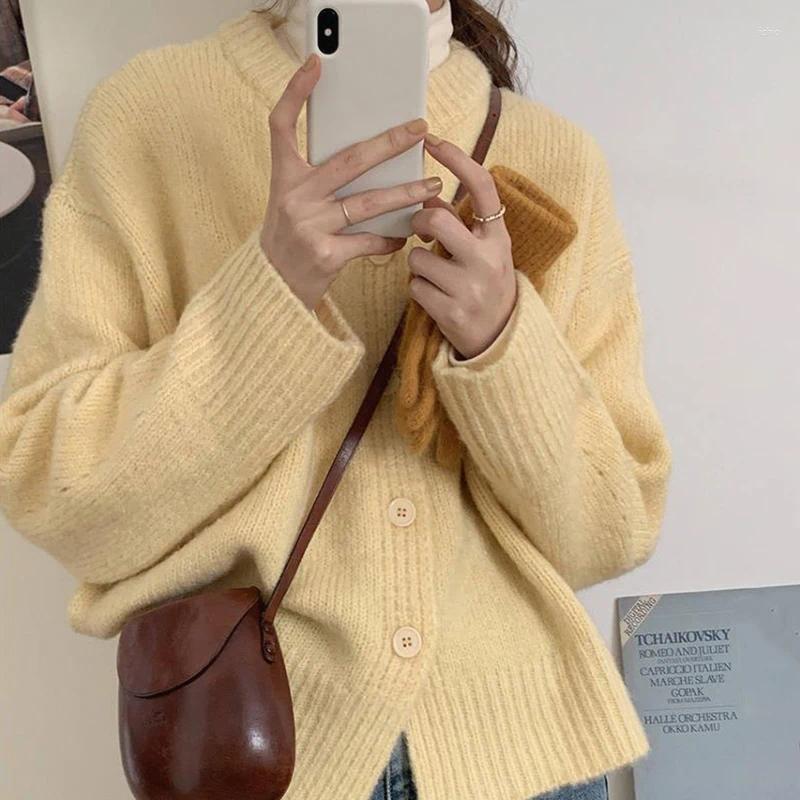 Womens Knits Sweet Knitted Cardigans Sweater Women Autumn Winter O-neck Single Breasted Coats French Solid Simple Female