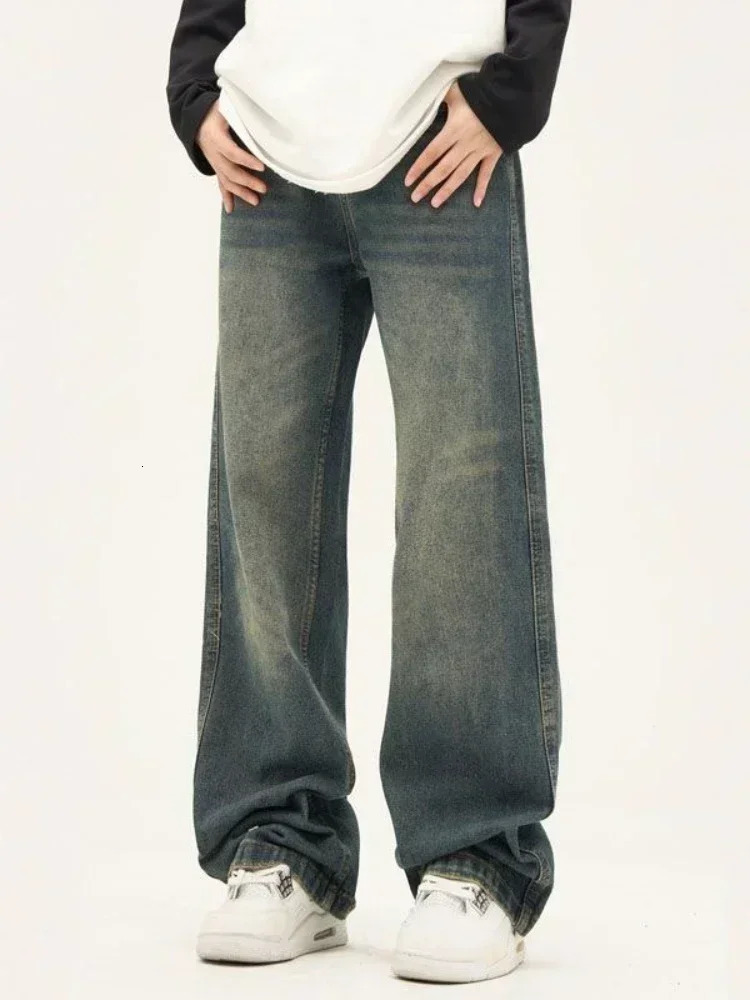 Mens Jeans Y2K Man Korean Casual Grunge Blue Cargo Pants Baggy Vintage Streetwear Wide Leg Wash Denim Trousers Oversize Women Clothes 231204