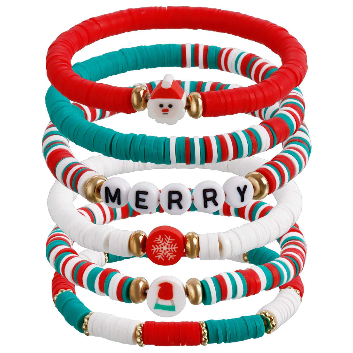 Christmas Bracelets Set Stackable Heishi Surfer Beaded Letter Santa Claus Tree Xmas Bracelet Handmade Women's Clay Stretch Holiday Jewelry for Wo