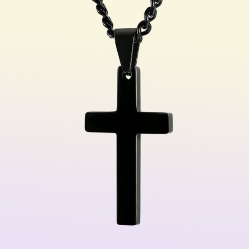 vintage cross pendant necklace stainless steel black chain men women jewelry gift