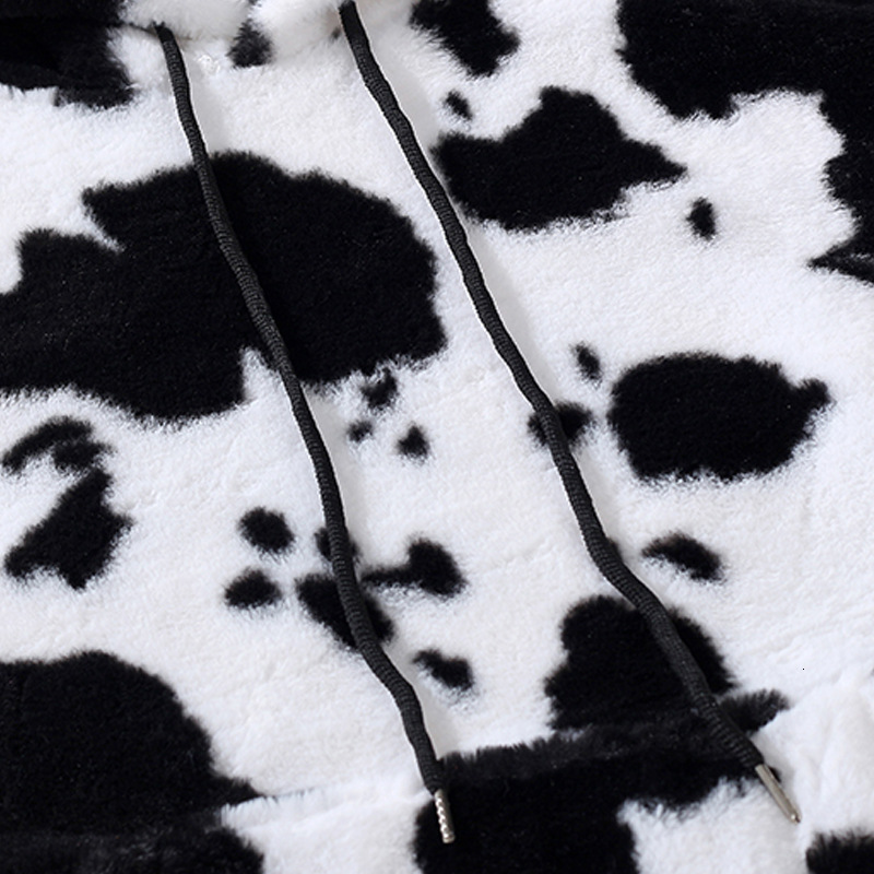 TEDSN Cow Zip Up Coat Jacket Men Women Kawaii Hoodie Winter Oversize Streetwear Casual Top Wool Cosplay Fashion Clothes 220124