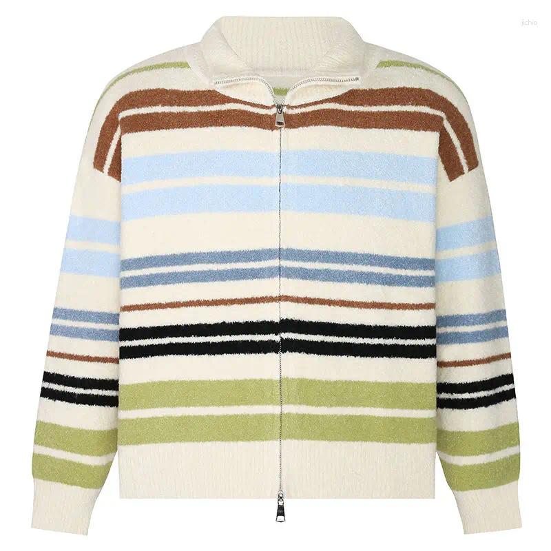 Womens Knits Dopamine Y2k Cardigan Striped Contrast Color Zipper Stand Neck Design Women Clothing Autumn Harajuku Casual Loose Sweaters
