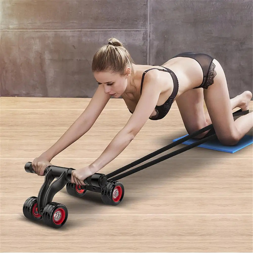 Ab Rollers Exercise Abdominal Roller with Pull Rope Fitness Resistance Band Home Gym Workout Training 4 Wheels THANKSLEE 231104
