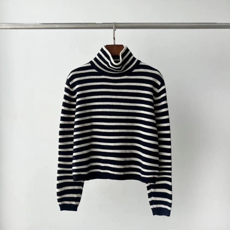 Womens Knits Classic Stripes Women Wool Cashmere Sweater Turtleneck Loose Long Sleeve 2024 Autumn Winter Female Jumper