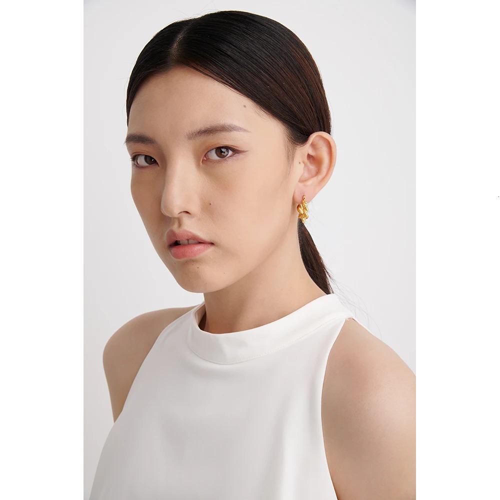 Charm Yhpup Stainless Steel Twist Hoop Earrings Metal 18 K Gold Plated Temperament Jewelry Minimalist Geometric Summer Gift Waterproof 231204