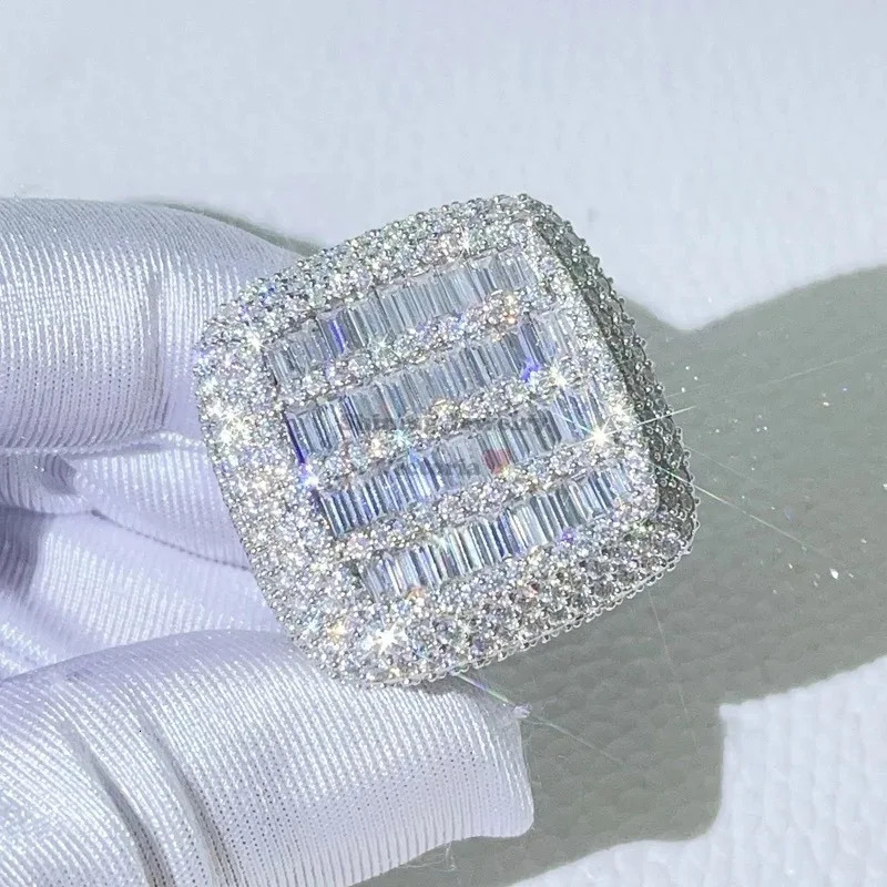 Wedding Rings Iced Out Ring for Men Real Gold Plated Prong Setting Copper CZ Stones Hip Hop Fashion Jewelry Trend 231204