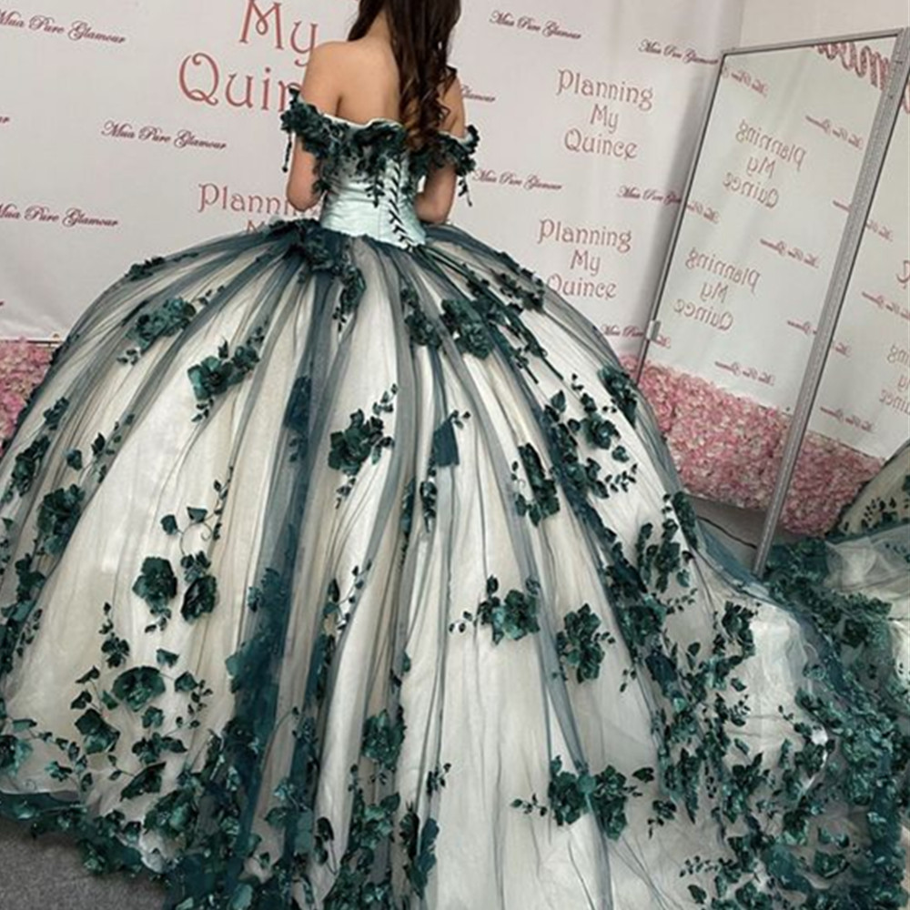 Water Melon Princess Ball Gown Quinceanera Dresses Sleeves Off the Shoulder Appliques Sweet 15 16 Dress Prom Pageant Gowns Vestidos YD