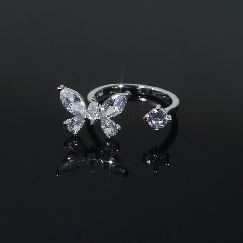 Stunning Sterg Sier Butterfly Adjustable Size Finger Ring with high quality Cubic Zirconia Ideal for Wedding Jewelry Wholesale