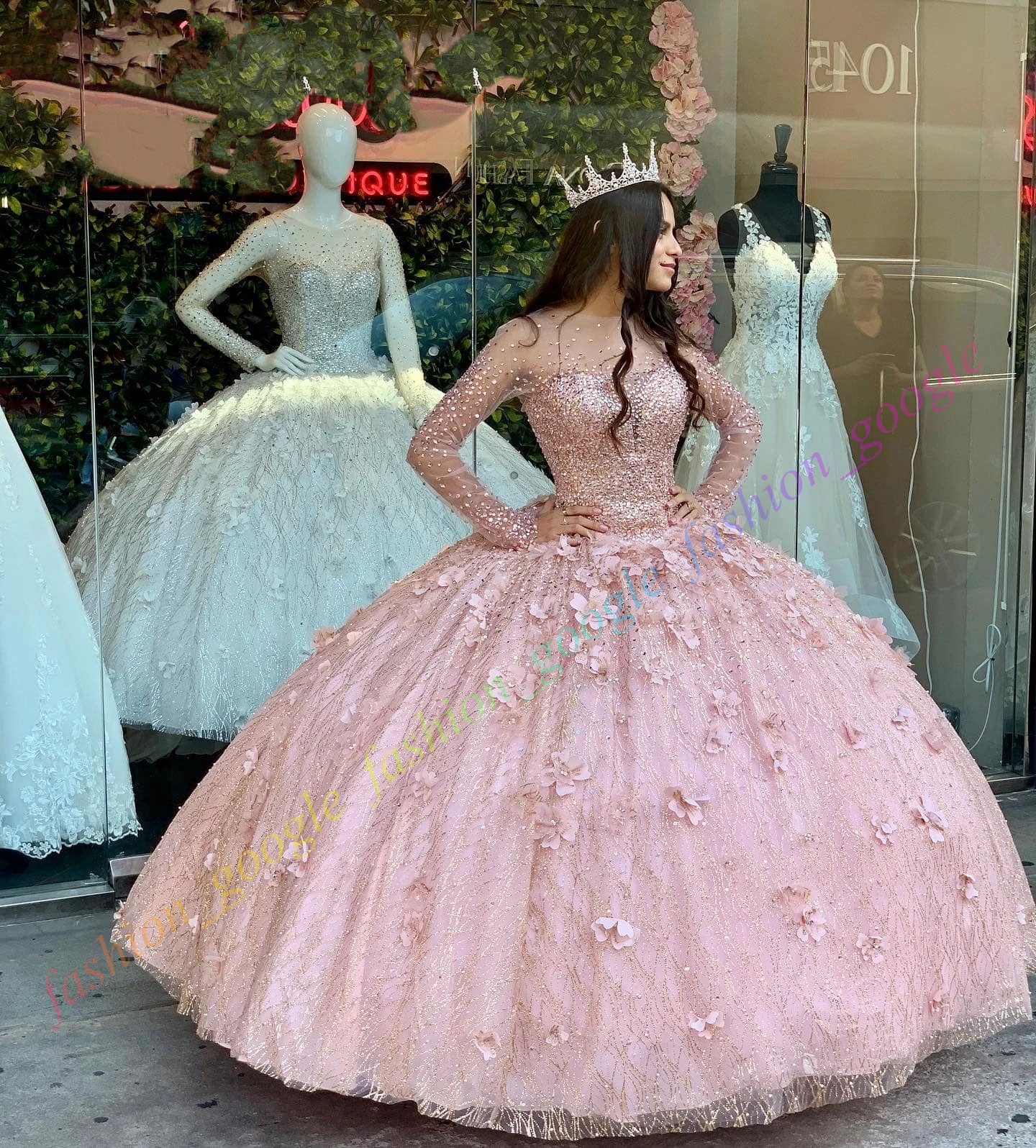 Shimmering Quinceanera Dress Illusion Sleeves Debutante Ball Mexican Quince Sweet 15/16 Birthday Party Gown for 15th Girl Drama Winter Formal Prom Gal