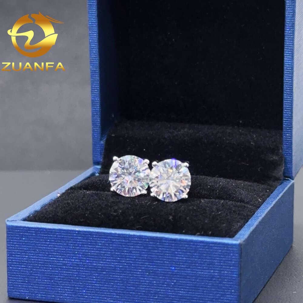 Hot Sale Custom 4 Prong 2ct Round Cut 10k 14k 18k Solid Gold Earrings d Vvs Moissanite Ice Out Studs