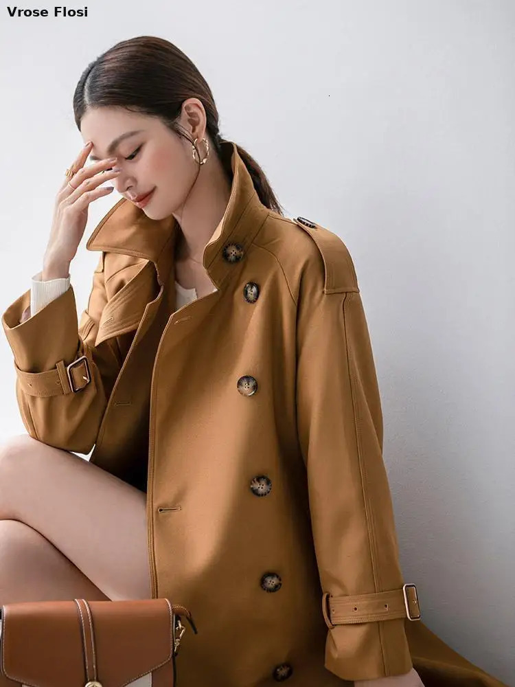 Women's Trench Coats 95% Cotton Khaki Long Women Trench Coat Autumn Winter Turn Down Collar Women Clothes Causal Full Sleeve Belt Trench 231204