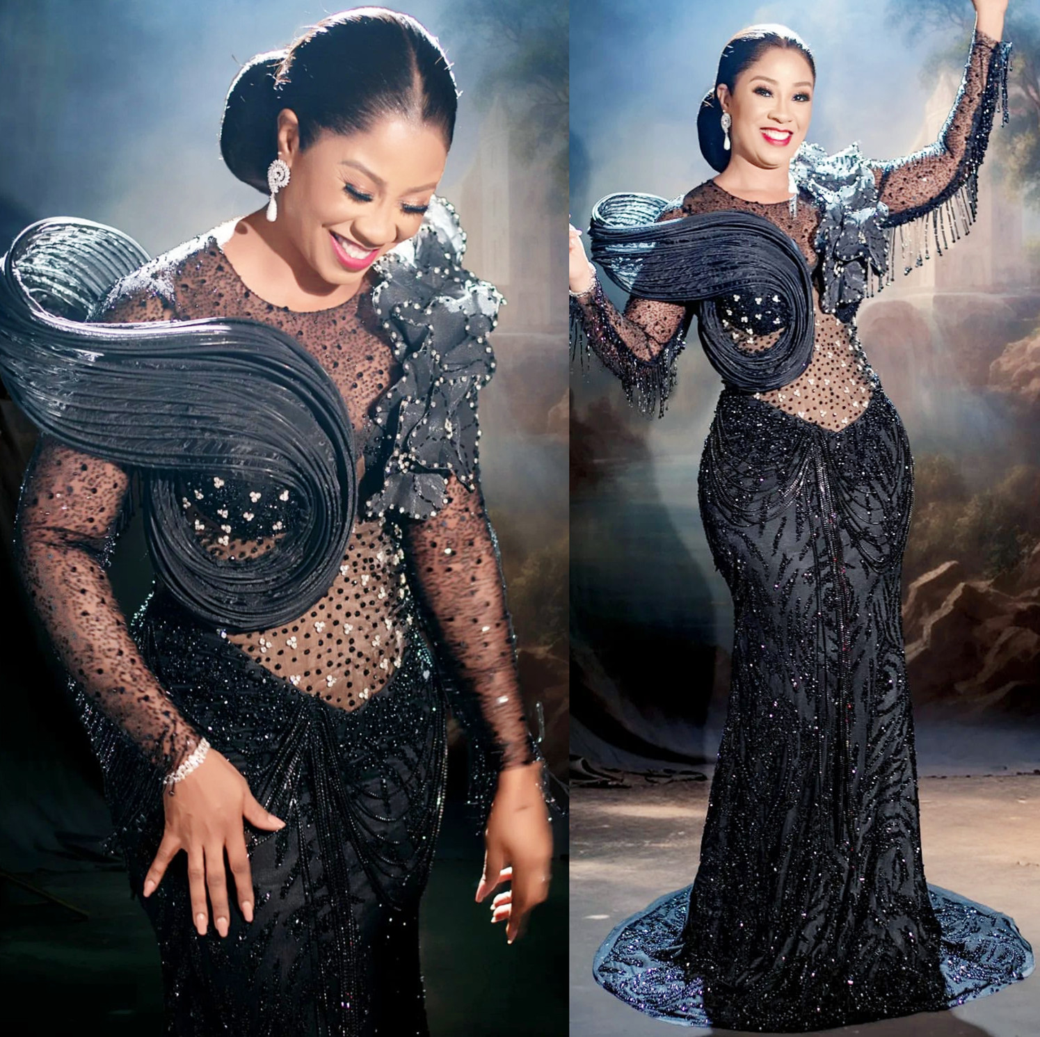 2024 Aso Ebi Mermaid Black Prom Dress Beaded Sequined Lace Evening Formal Party Second Reception Birthday Engagement Gowns Dresses Robe De Soiree ZJ34