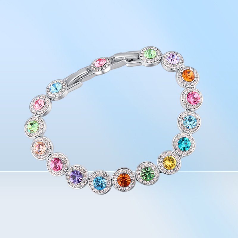 Fashion Real Round Crystal From Austria Silver Color Zircon Bracelets Bangle For Women Wedding Jewelry Accessories Gift