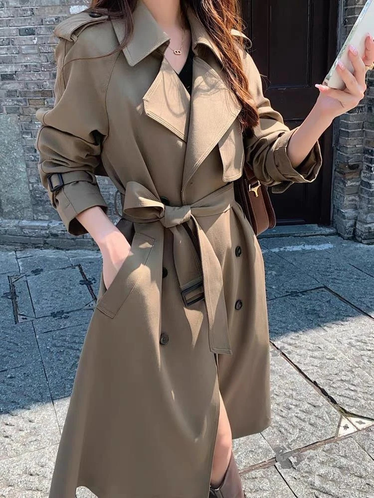 Women's Trench Coats Korean Fashion Trench Coat for Women Casual Long Coat Spring Autumn Elegant Windbreaker Outerwear Long Sleeve Female Jacket 
