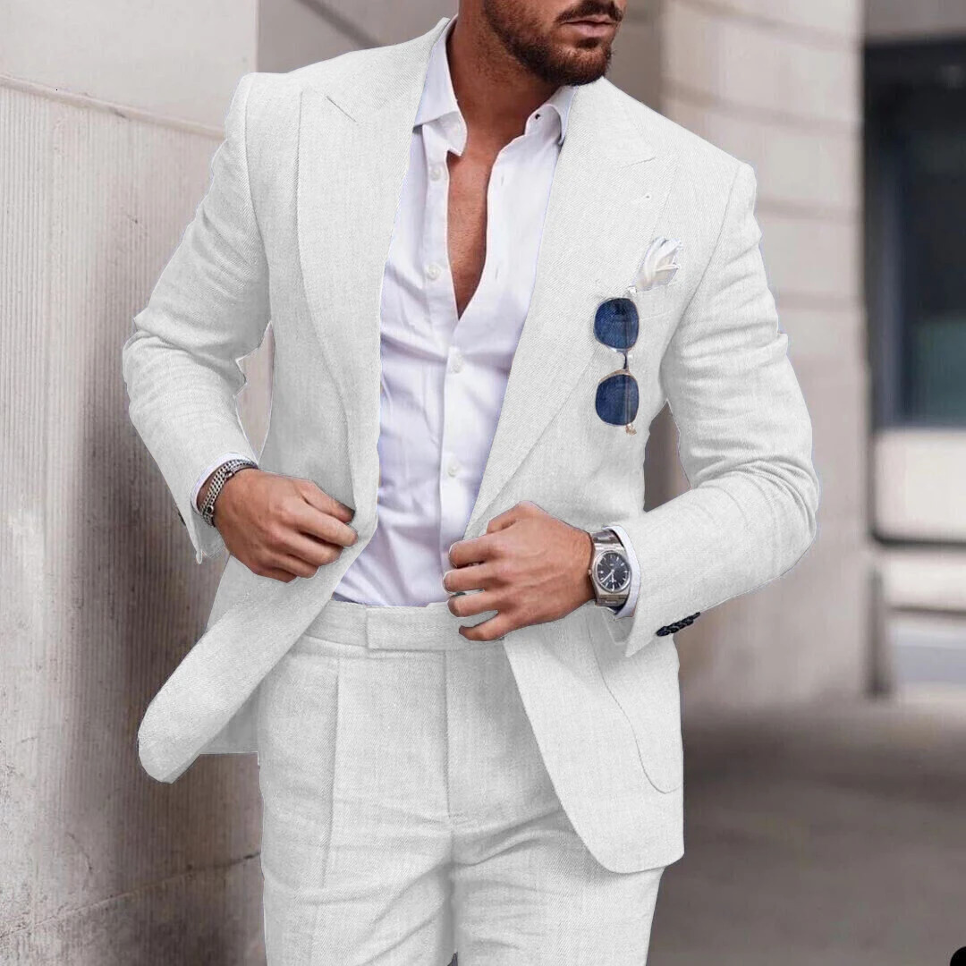 Men's Suits Blazers Linen Suit Wedding Suits for Men Lapel Collar Toppants 2 Piece Set Single-breasted Flax Trajes Elegante Para Hombre 231205