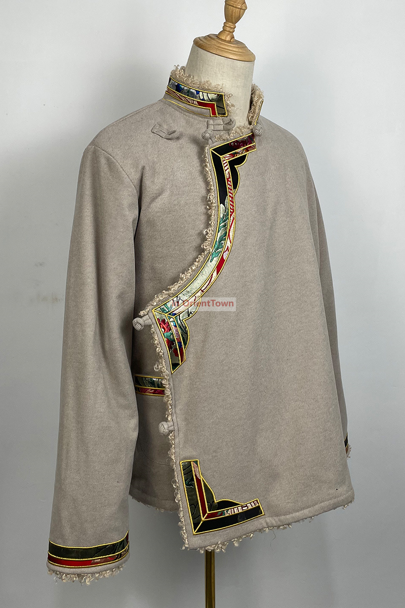 Nepal Bhutan Trend Clothing Men's Embroidered Plush Cotton Jacket Winter Tibet Stage Performance Overcoat Tibetan Ethnic Coat