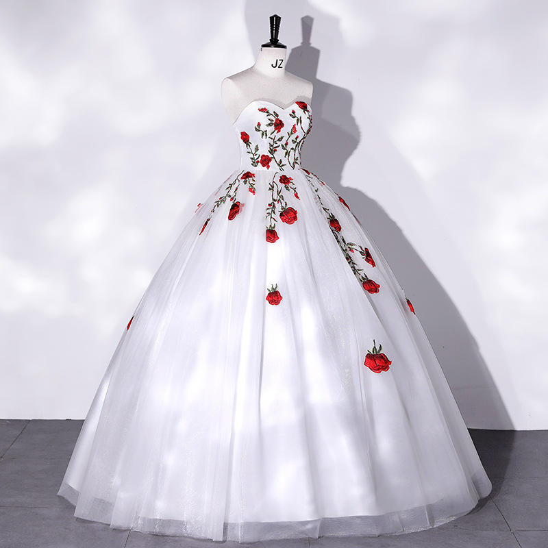 Embroidery Ball Gown Wedding Dress Elegant Sweetheart Neck Lace Up Back Bridal Gowns Graceful Bride Robe Vestidos De Novia