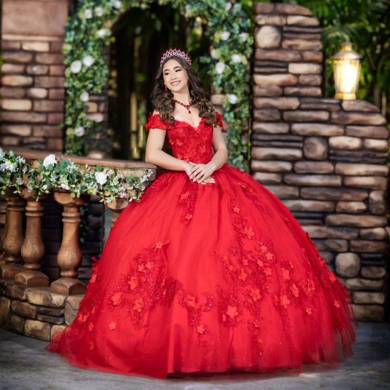 Red Shiny V-Neck Off the Shoulder Ball Gowns Quinceanera Dresses Beaded Applique Lace wer With Cape Vestidos De 15 Anos