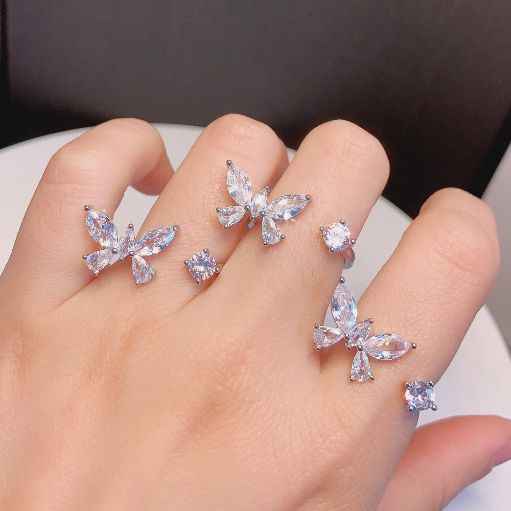 Stunning Sterg Sier Butterfly Adjustable Size Finger Ring with high quality Cubic Zirconia Ideal for Wedding Jewelry Wholesale