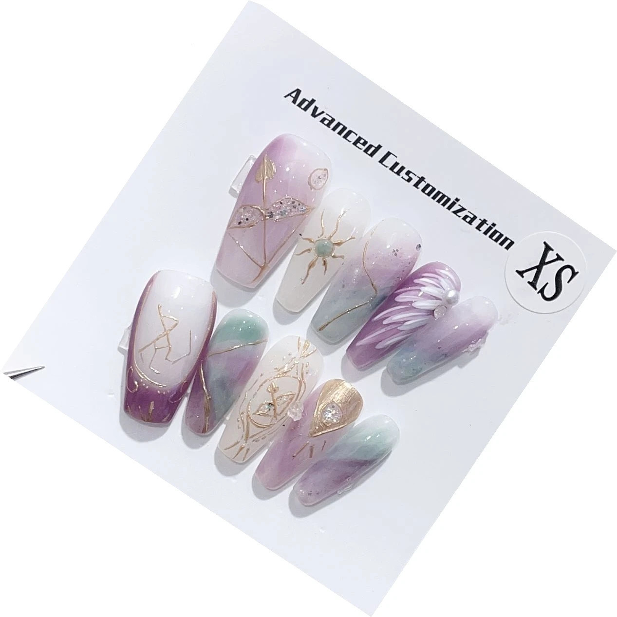 False Nails Emmabeauty Handmade Press On Zodiac Series Sagittarius Medium Long Whitening Temperament Gentle WindNoEM24494 231204