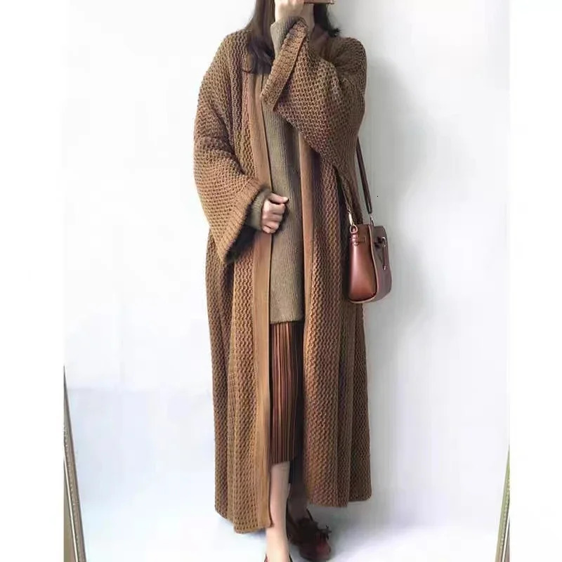 Womens Sweaters Thicken Loose Long Cardigan Sweater Coat Sleeve Warm Knit Outerwear VNeck Casual Office Jacket For Women Fall Winter 231204