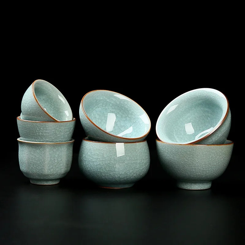 Tea Cups Ru Kiln Ice Flower Master Cup Single Cup Open Piece Tea Cup Ceramic Tasting Cup Kung Fu Tea Set Tealight Home 231204