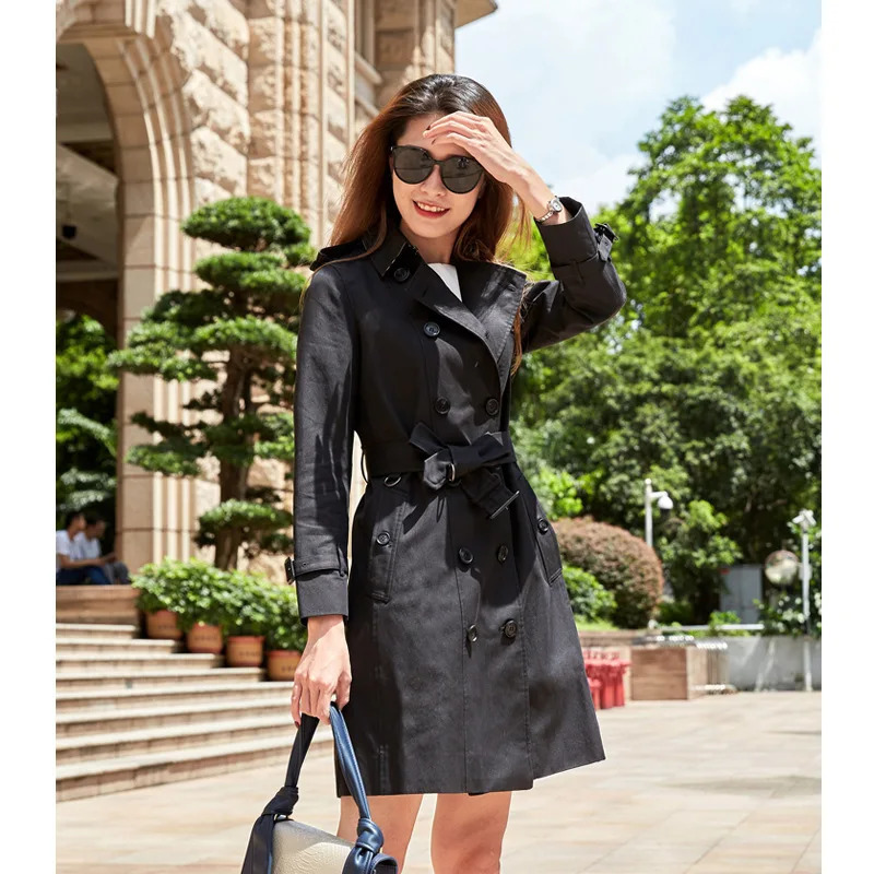 Women's Trench Coats Trench Women's Spring and Autumn Classic British Double breasted Medium Length Waterproof Trench Coat 231204