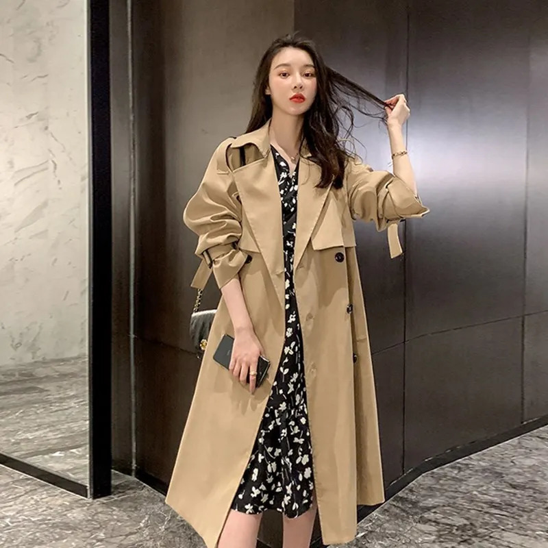 Women's Trench Coats Womens Autumn Classic Double Breasted Long Trench Jacket with Belt Female Solid Color Lapels Windbreaker Winter Coat for Wom