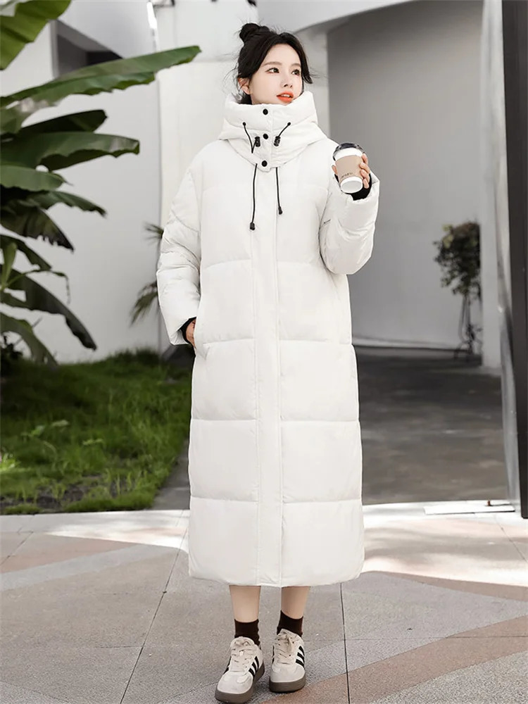 Women's Vests White Long Cotton Coat Winter Fashion Thick Warmth Hooded Parka Korean Loose Anti Cold -30 Trench High Quality Clothing 231204