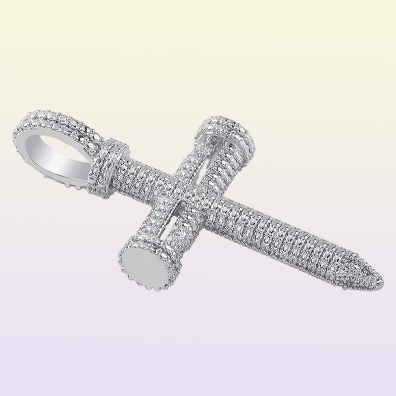 hip hop nail cross diamonds pendant necklaces for men luxury crystal pendants copper zircons 18k gold platinum plated lovers chain
