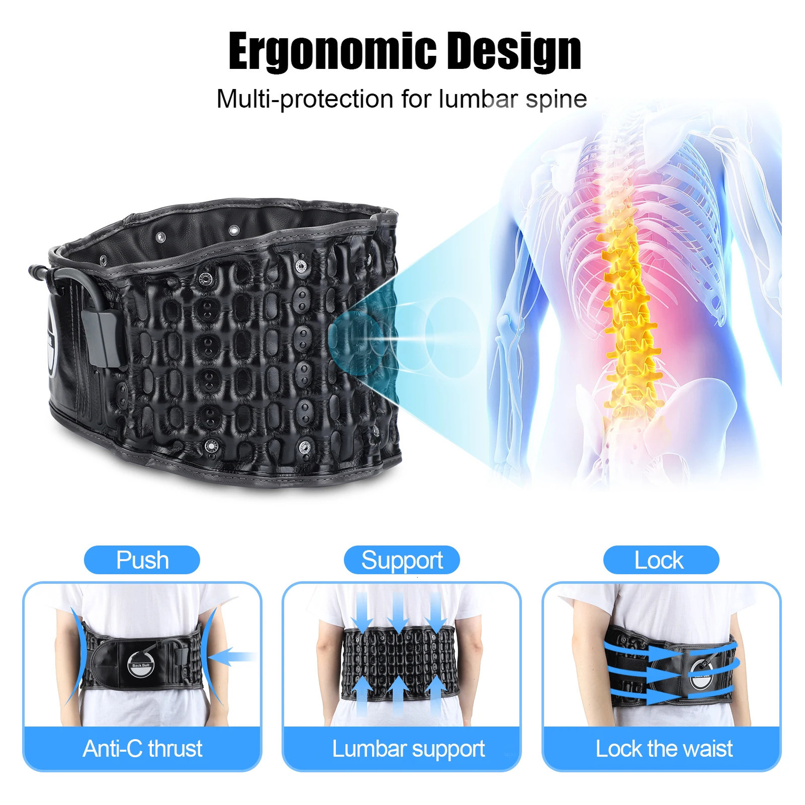 Back Massager Air Decompression Back Belt Physiotherapy Inflate Waist Lumbar Traction Brace Spine Posture Corrector Back Pain Relief Support 231204