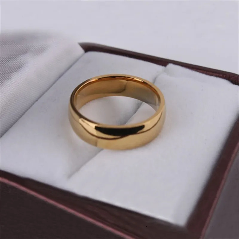 Wedding Rings High Polish Gold Plate Steel Women Man Ring Top Quality Gloss Lovers Jewelry 231204